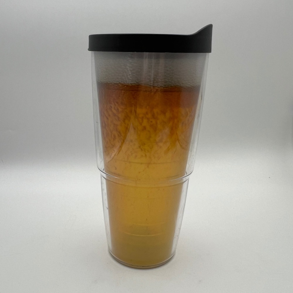 Tervis fake Beer Pint Insulated Tumbler 24oz Clear Acrylic Travel Cup Black Lid